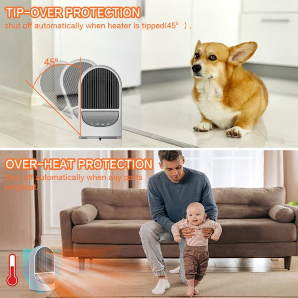 1200W Blæsevarmer, PTC Keramisk Stille Energibesparende Blæsevarmer med Timer, Overophednings- og Tip-over Beskyttelse, til Kontor, Stue