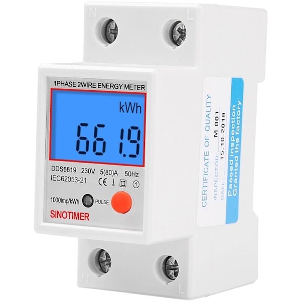 Monitointimittari, yksivaiheinen, elektroninen - Taustavalaistu LCD-näyttö - DIN-kisko - 5-80A 230V - Mitat: 7.83.56.5cm