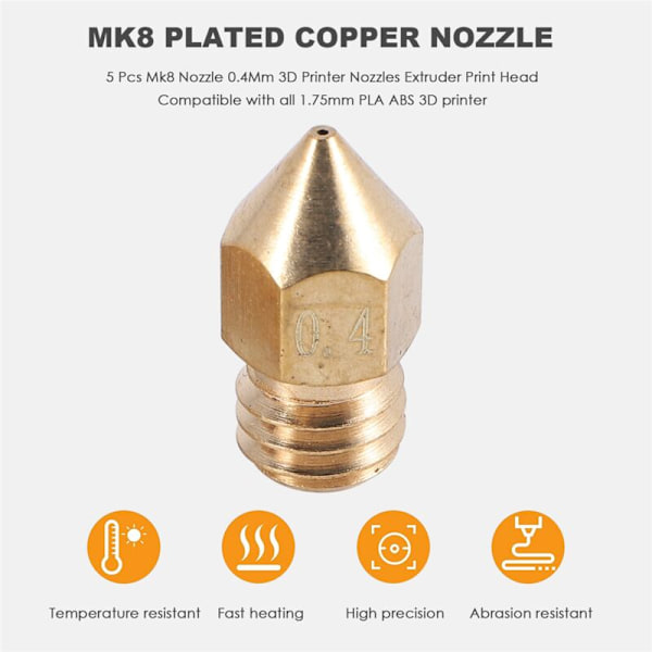 3D-skriver Hot End Kit Mk8 Montert med Ekstruder for 3 / Pro Aluminium Varmeblokk, 1.75Mm, 0.4Mm Dys