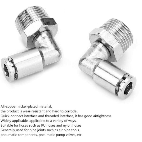 2 st All-Koppar Nickelförkromade Snabbkopplingsslangkopplingar 14mm Pneumatisk Snabbkoppling + 90 Grader BSP Hantråd (1/2\")