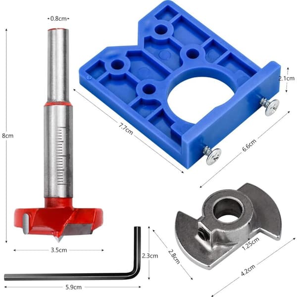 Hinge Jig Borr Bits Set 35mm Justerbar Bit Positioner Hål Borr Bits Positionering Skärare för Trä Möbler Dörr Skåp Hinge Installation