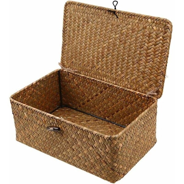 Kudottu Rattan-säilytyskori Kansi, Pyykki-korit Meriheinä Meikki-järjestäjä Kylpyhuoneeseen, Olohuoneeseen, Keittiöön - Saatavana 3 Mallia (S, M, L)