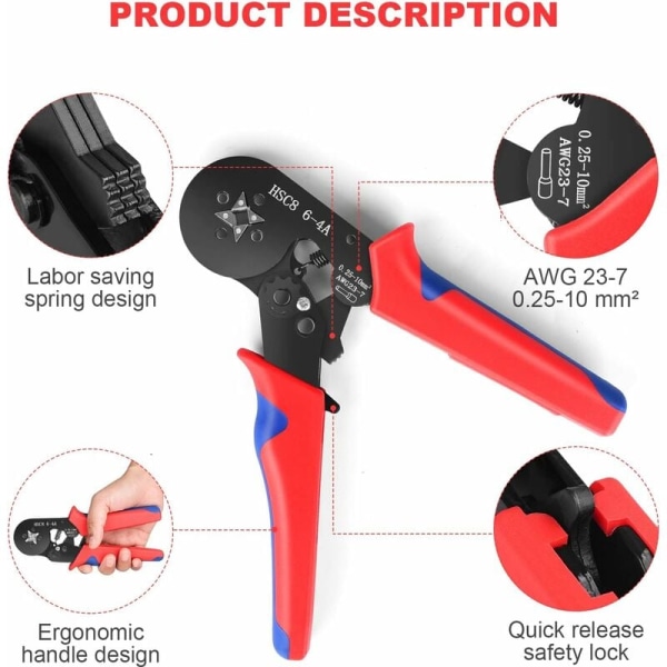 Tang og Nipper Ferrule Crimpværktøjssæt med 1250 stk. Wire Ferrule Terminaler Sæt, Selvadjusterende Crimptang, Ferrule Crimptang til AWG