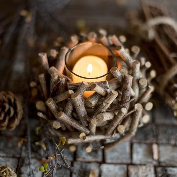Käsintehty puinen kynttilänjalka tuulilamppu lyhty koristelu hirsi koivun tuohta