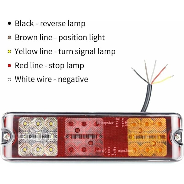 2 stk LED Trailer Baglygter 12V E-Godkendt Vandafvisende Bil Baglygter, 5 funktioner - bremselys, blinklys, baklys, positionslys