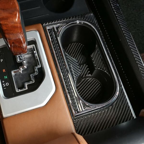 Kulfiber Central Control Kopholder Dekoration Panel Trim Cover Sticker til -2014-2021 (Sort)