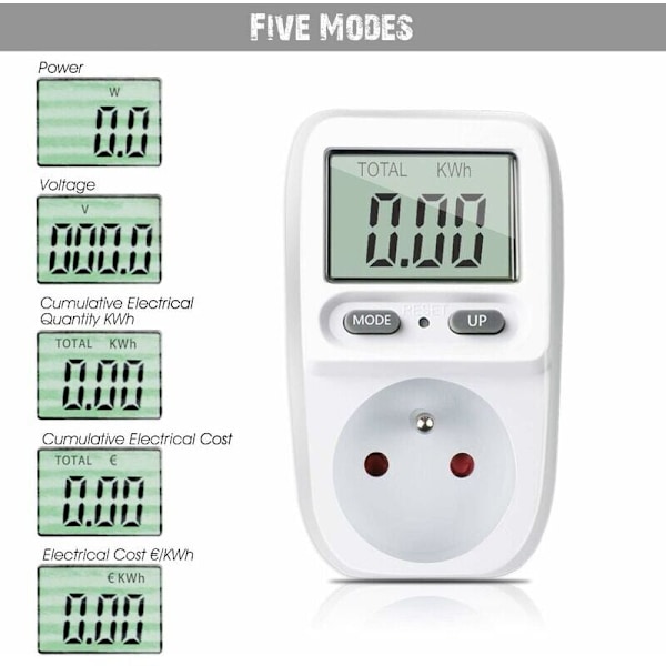 Wattmeter stikkontakt energimåler, energimåler Elektrisk forbrugscontroller med LCD-skærm, maksimal effekt 3680W--
