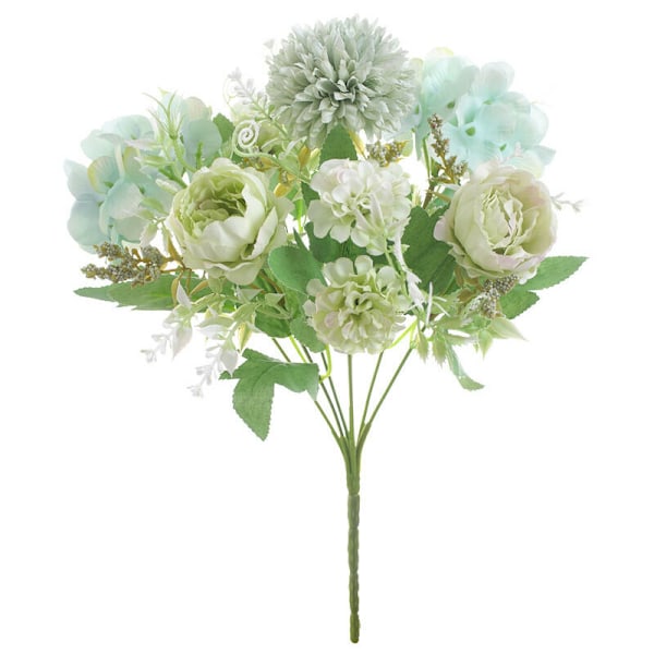 Kunstige Blomster, Peon, Kugle Chrysantemum, Nellike, Hortensia, Blomsterarrangement, Blomsterdekoration, Bryllupsbuketter (Hvid og Grøn)