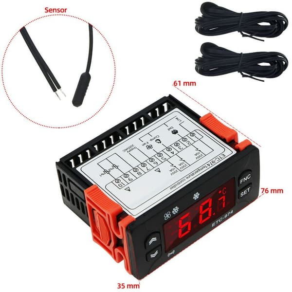 ETC-974 Digital temperaturregulator Mikroprocessor Termostater Kylning Larmsystem Termostat 220V NTC Sensor