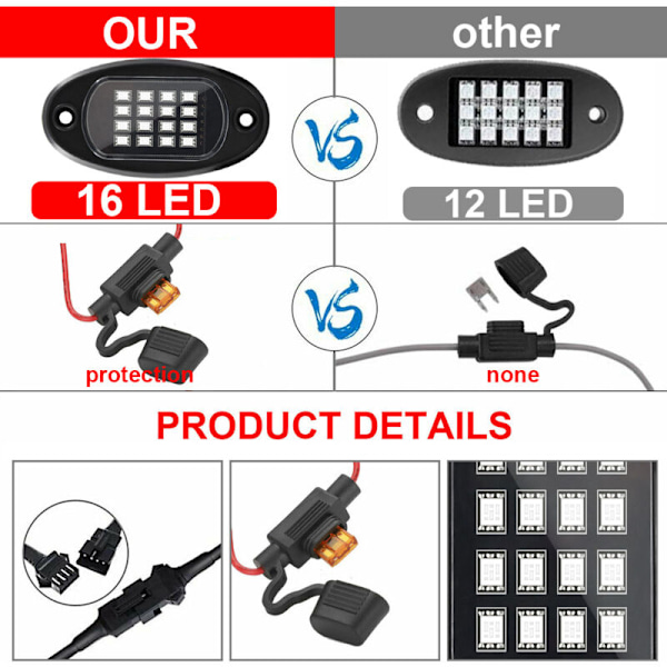 8 RGB Pods LED Lys Sæt Underglow Multi-Farve Kapsel med Bluetooth App Kontrol til Lastbil Crossmotor UTV SUV