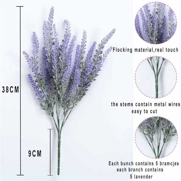 4 kunstige blomsterbuketter flokkede kunstige blomster lavendel plante kunstige blomster pottede dekoration (hvid)