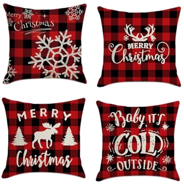 4 Pieces of Square Christmas Pillow Economical Decor Pillowcases Cushion Covers for Sofa Car 45X45 Cm