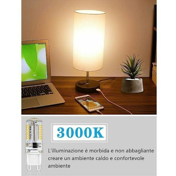 5-pack 3W G9 LED-lampa, 200LM, 3000K, Varmvit, Flimmerfri, Ej Dimbar, 360° Vinkel, Ersätter 40W G9 Halogenlampor