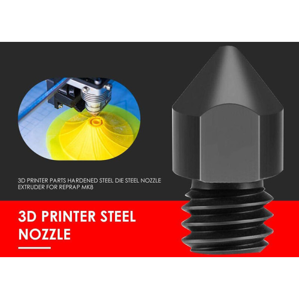 5 st/förpackning 3D-skrivardelar MK8 Härdat stålmunstycke 1,75 mm 0,4 mm för MK8 3 CR10 CR10S Hotend-kit