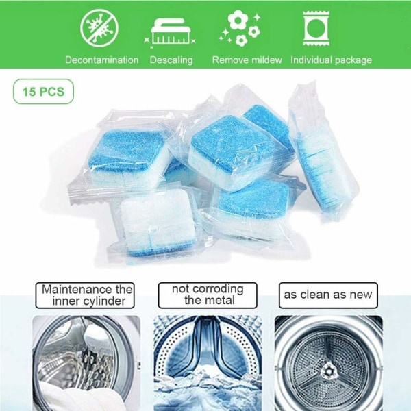 15 pcs Washing Machine Cleaner, Solid for Washing Machine, Deep Cleaning Tablets with Triple Decontamination for Bathroom, Kitchen-