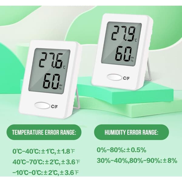 2 st LCD Digital inomhus termometer hygrometer temperatur fuktighet hög precision bärbar (vit)