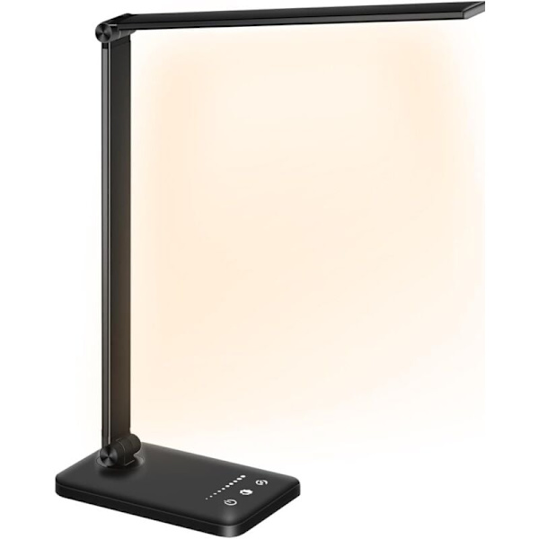 LED-pöytälamppu, himmennettävä pöytälamppu 10 kirkkausasteella ja 5 väritilalla, silmien suojaava kosketusohjaus, USB-portti/aika-asetus, taitettava/kääntyvä