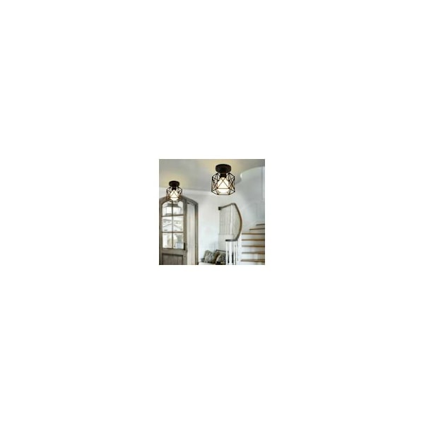 Sett med 2 Retro Industriell Metall Kvadratisk Svart Jern Taklampe, Kube Bur Hengelampe Armatur E27 for Stue Soverom Cafe Bar Restaurant Hal