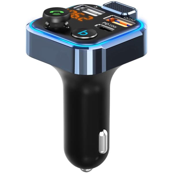 Bil FM-senderadapter Bluetooth 5.0 MP3-spiller håndfri Type-C PD 20W + QC3.0 USB-lader