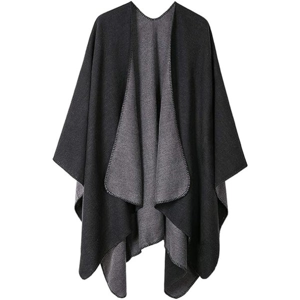 Vendbar overdimensioneret poncho-kappe til kvinder med varmt sjal-omslag åben front-printet tæppecardigans