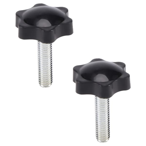 2 sorte stjernehoved-spændeknapper M8 x 30 mm med 32 mm han-gevind