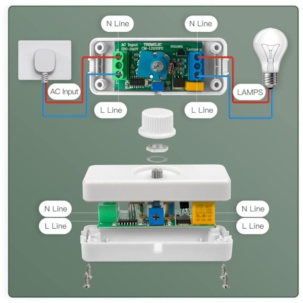 LED Lysdemper 3W-100W Dimmerbryter og Rotasjonsdemper 220-240V med dimmbar Smartknapp for dimmbare LED-lamper osv.