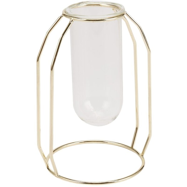 Nordisk glasvas, modern guldpläterad järnblomvas, trendig växtvas, bröllopsdekoration, kreativt terrariumrum (kort)