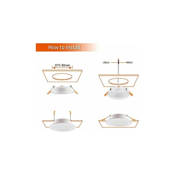 230V 5W Extra Flat LED Inbyggd Spotlight Set om 6, Inbyggd Taklampa, 3000/4000/6000K LED Spotlight, IP54 Takspotlight för Badrum
