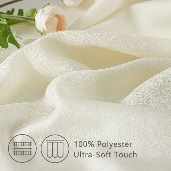 Linen Voile Gardiner 140x225cm Fint Korn Dekorative Stue Voile Gardin Soveværelse til Vindue Halvgennemsigtig Øje Dekoration Køkken, 2 Paneler Beige