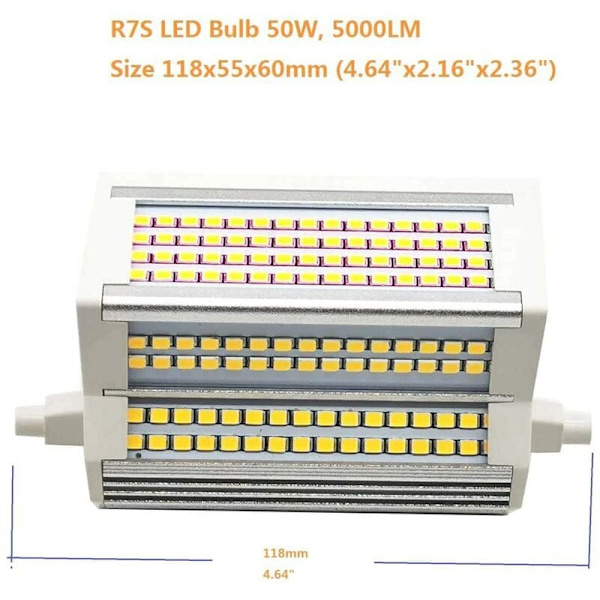 R7S LED-pære 50W Varmt Lys Dimbar 3000k Dobbel Endet J118 J-Type 118mm 4.64 LED Flomlys 5000LM 500W Ekvivalent Halogen Gatebelysning 200 Grader