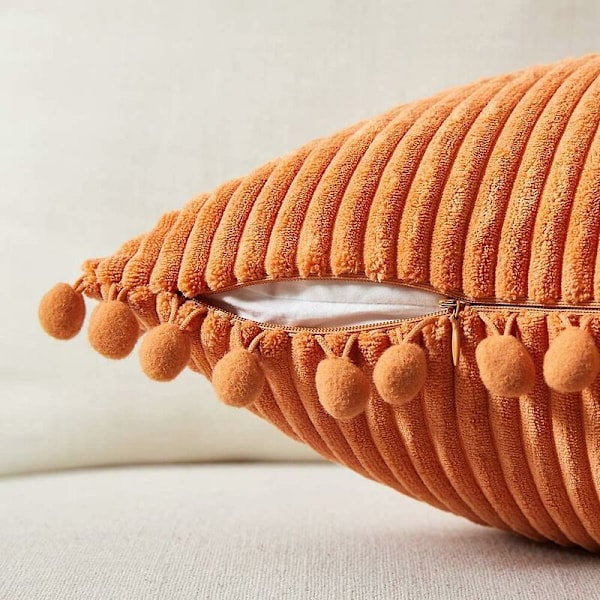 Sæt af 2 Dekorative Lændepudebetræk med Kvaster, Solide Rektangulære Pudebetræk Blød Corduroy Pudebetræk til Sofa, Soveværelse, Bil, L