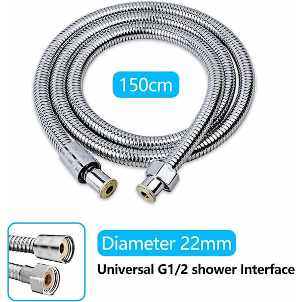 Dusj-slange 150CM, Rustfritt Stål Anti-Twist Anti-Eksplosjon Anti-Lekkasje Anti-Korrosjon Dusj-slange, med Universal Tilkobling G 1/2\"