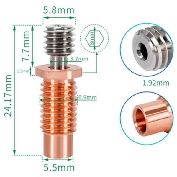 10 stk. Printerdyse Varme Cutter Hals til Kobber Varmeblok -V6 1,75Mm V6 Hotend