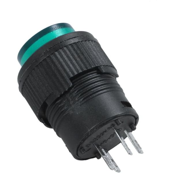 2 st 4 Terminaler Grön LED Lampa Momentan Tryckknappsbrytare DC 3V
