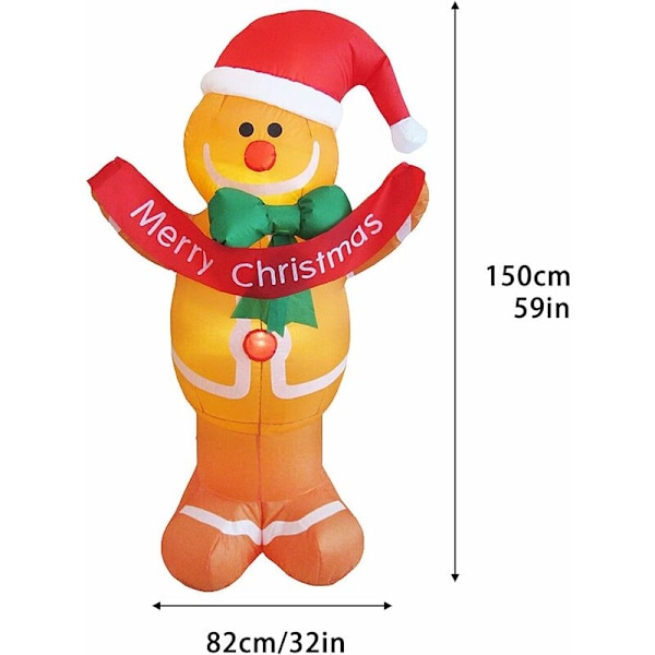 Oppblåsbare juledekorasjoner - Oppblåsbar julenisse - SChristmasman - Juleutendørsdekorasjon - LED-lys - Banekor