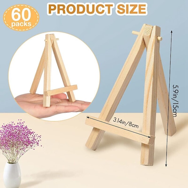 60 Pakk Mini Tre Easel Naturtre Kunst Håndverk Maling Trekant Easel Lerret Stativ Holder