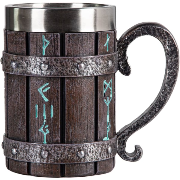 Nordic Viking Rune Krus Beer Tankard Cup for Mænd, Rustfrit stål Kaffekrus Viking Gaver Norse Decor Beer Stein, 20oz