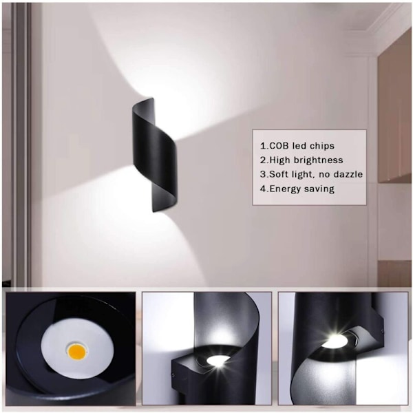 12W Utomhus LED Vägglampa Vattentät IP66 Exteriör Vägglampa Aluminium Modern Exteriör Ljus för Gård Trädgård Terrass Nära Vägg Uteplats Villa