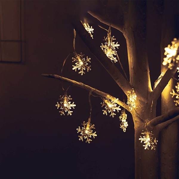 Snöflingeljuskedja, 6M 40 st Batteridrivna LED-Fairy Lights, Monokrom Dubbla Lägen och Blixtande Dekoration för Jul Sovrum In