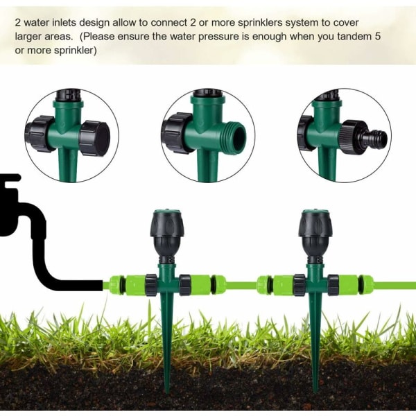 Hagesprinkler, automatisk sirkulær plensprinkler vanningssystem 360° roterende vannspylingstipp basesprinkler for plen plen hage-