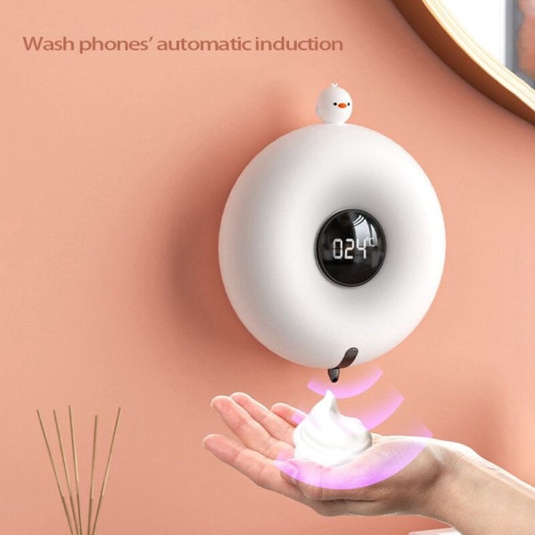 USB-laddning söt husdjursdonut automatisk tvättbar bärbar kreativ LED-display skumdispenser gul