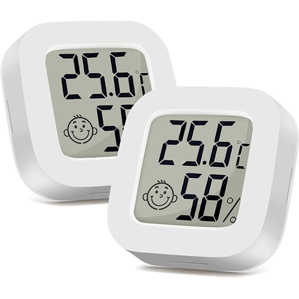 2 små digitale hygrometer innendørs termometer med komfortindikator, høy nøyaktighet temperatur- og fuktighetsmonitor, rask avlesning for hjem og kontor