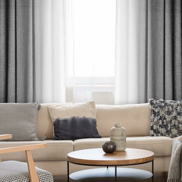 Set med 2 transparenta gardiner, öljettgardin dekoration, 132×213 CM, gradientfärg för barn flickor sovrum vardagsrum hem fönster balkong, svart