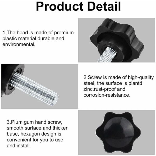 Tommelfingerskrue, 10 stk. Holdbare plaststjerneskruer med gjenger, jernhåndtak, maskinlåseskruer, M6x25mm