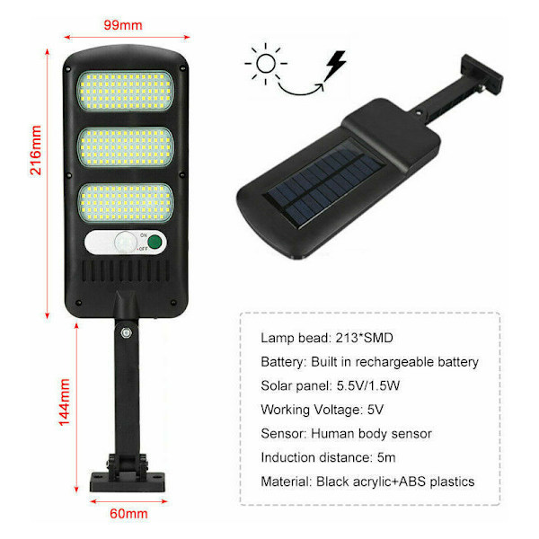 Solcellslampor utomhus, 2-pack 213 LED utomhus säkerhetslampor med rörelsesensor Vattentät 180° justerbar solcellslampor för utomhusvägg, trädgård, gata