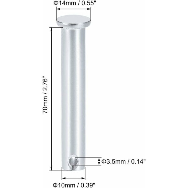 Yksireikäiset Clevis-tapit 10mm x 70mm Litteä pää Sinkitty kiinteä teräksinen saranatapit 4 kpl