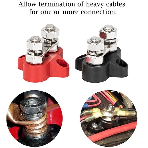 Terminalblok Studser 5/16 Tommer M8 48V Samleskinne Junction Isoleret Heavy Duty Strømfordeling Stud Sort og Rød