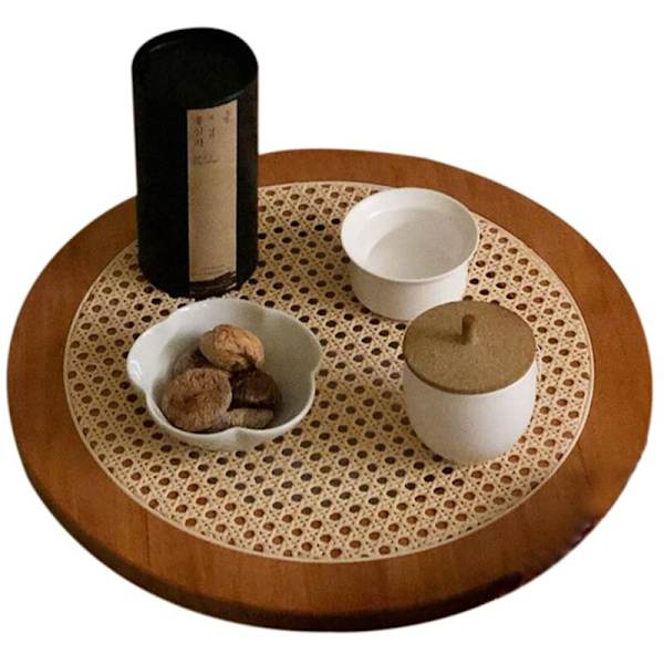 Håndvævet Rattan Dekoration Rund Plade Ornament Opbevaringsskuffe med Håndtag Brød Frugt Mad Morgenmad Display