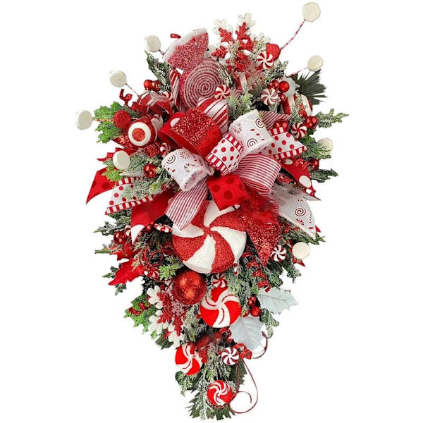 Julekrans Garland Hængende Omvendt Julekonfekt Krans Dekorationer til Fordør og Trapper 52 x 25 cm