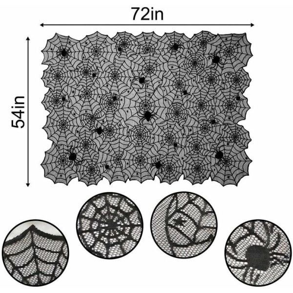 Halloween Rektangulær Blonder Edderkoppnett Duk og Blonder Edderkoppnett Peis Mantel Skjerf for Halloween Middager 2 Deler Sett